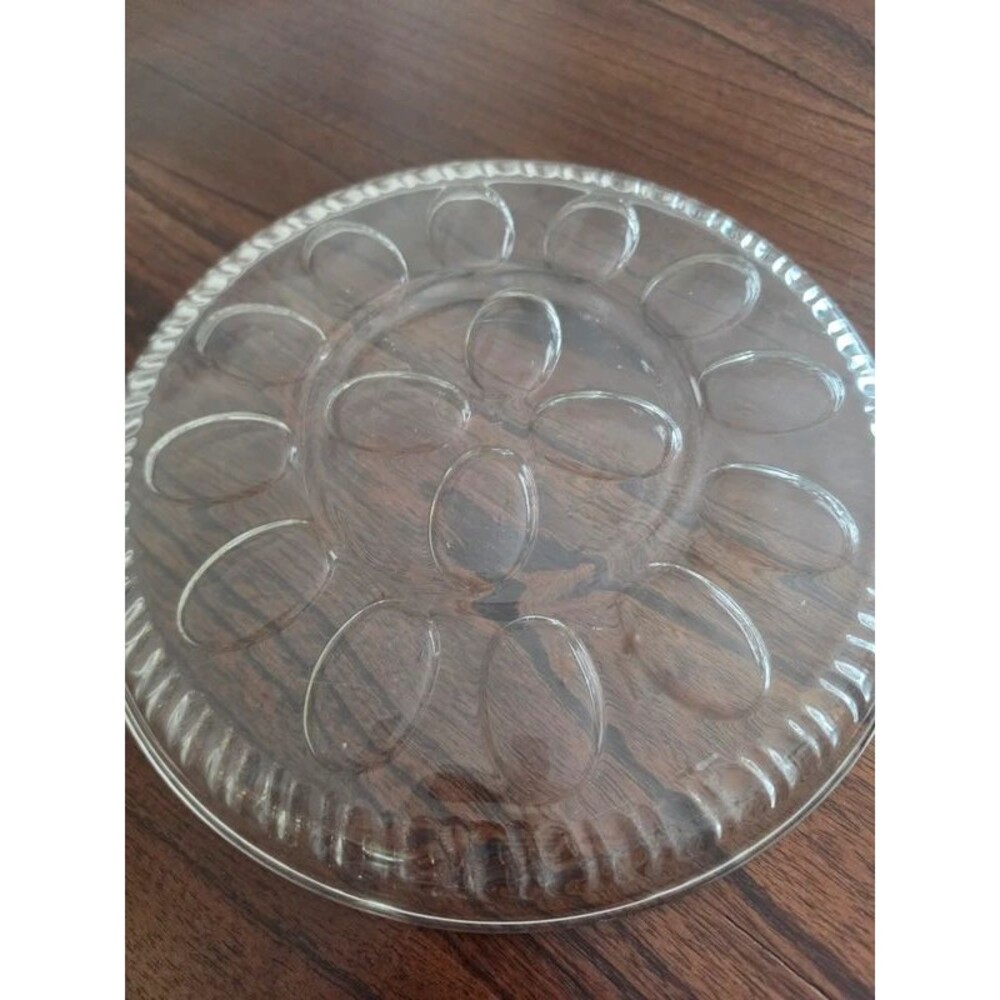 Vtg Glass Deviled Egg Serving Platter Tray 12 Inch